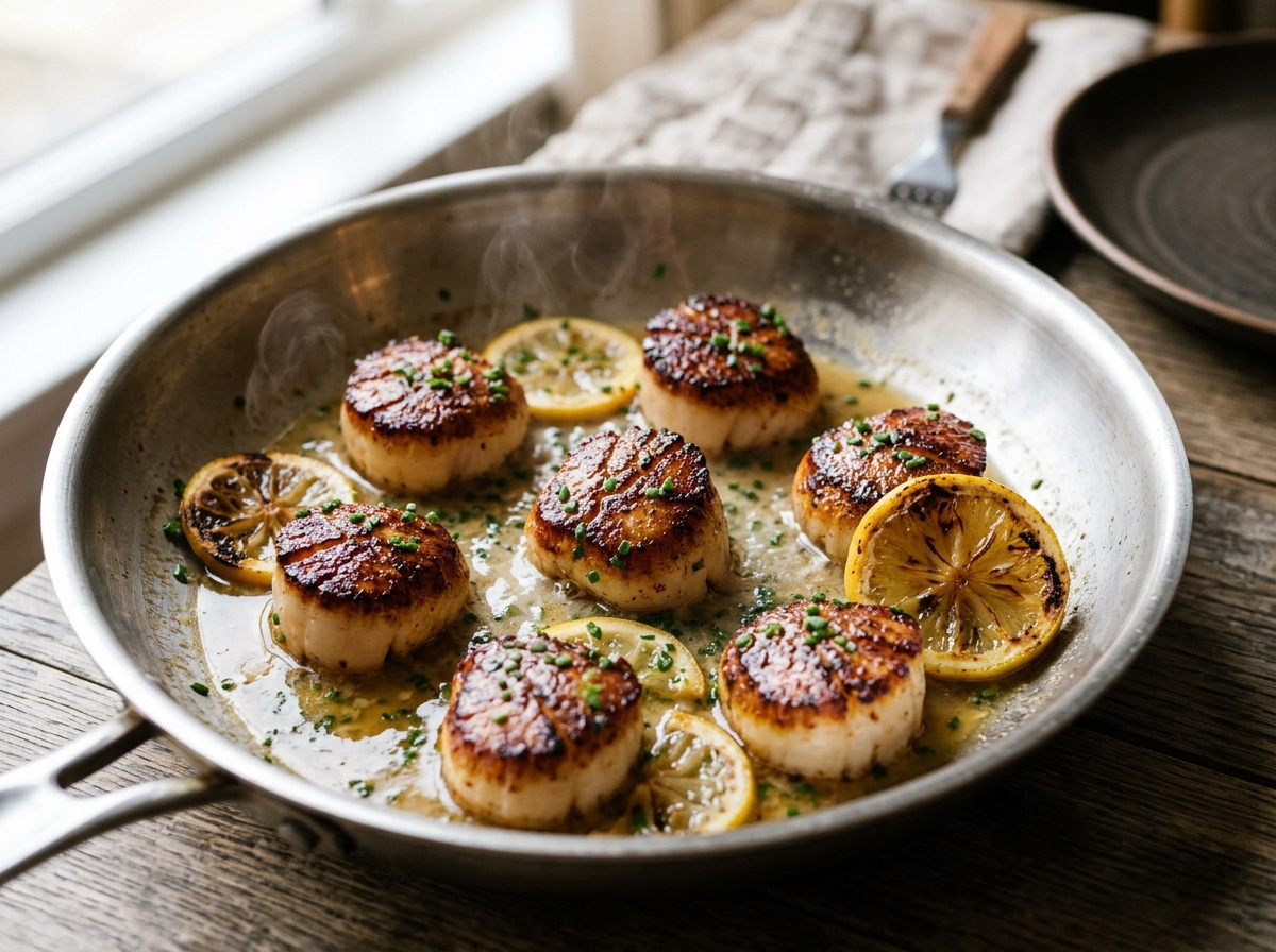 Lemon Butter Garlic Pan-Seared Scallops